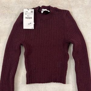 Zara Size Small Burgandy Crop Top Sweater NWT